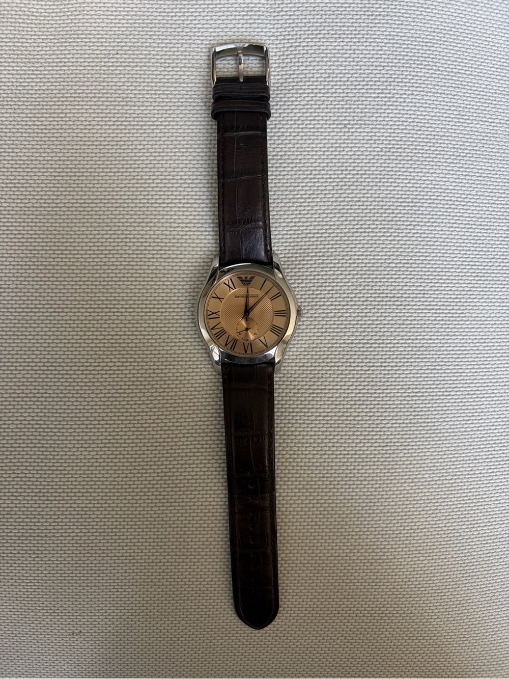 Emporio Armani Brown Leather Strap Watch with Copper Dial
